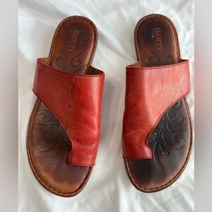 Women's Red Leather Slide Sandals